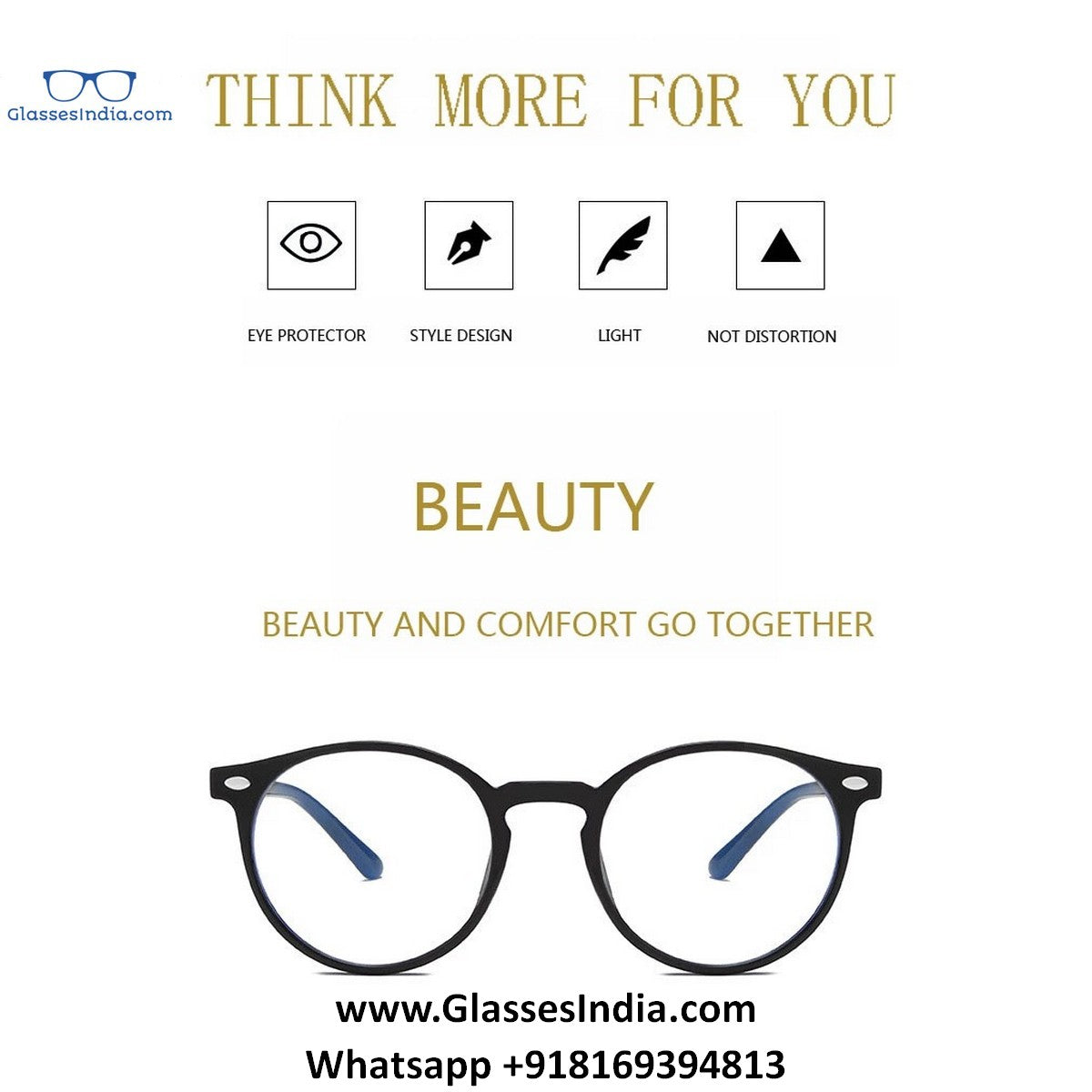 Matt Black Blue Light Glasses for Men and Women M8539 C2 - Glasses India Online